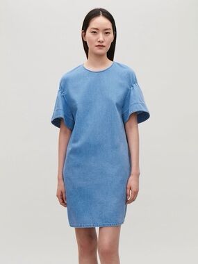 COS Sz 10 Flare Sleeves Denim Chambray Relaxed Shift Minimalist Dress